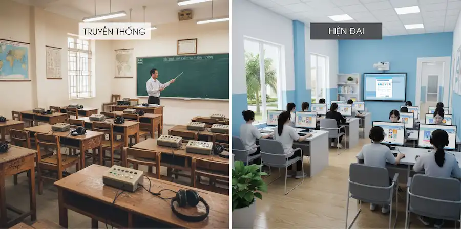 So sánh các mô hình phòng học ngoại ngữ: Truyền thống và công nghệ 4.0